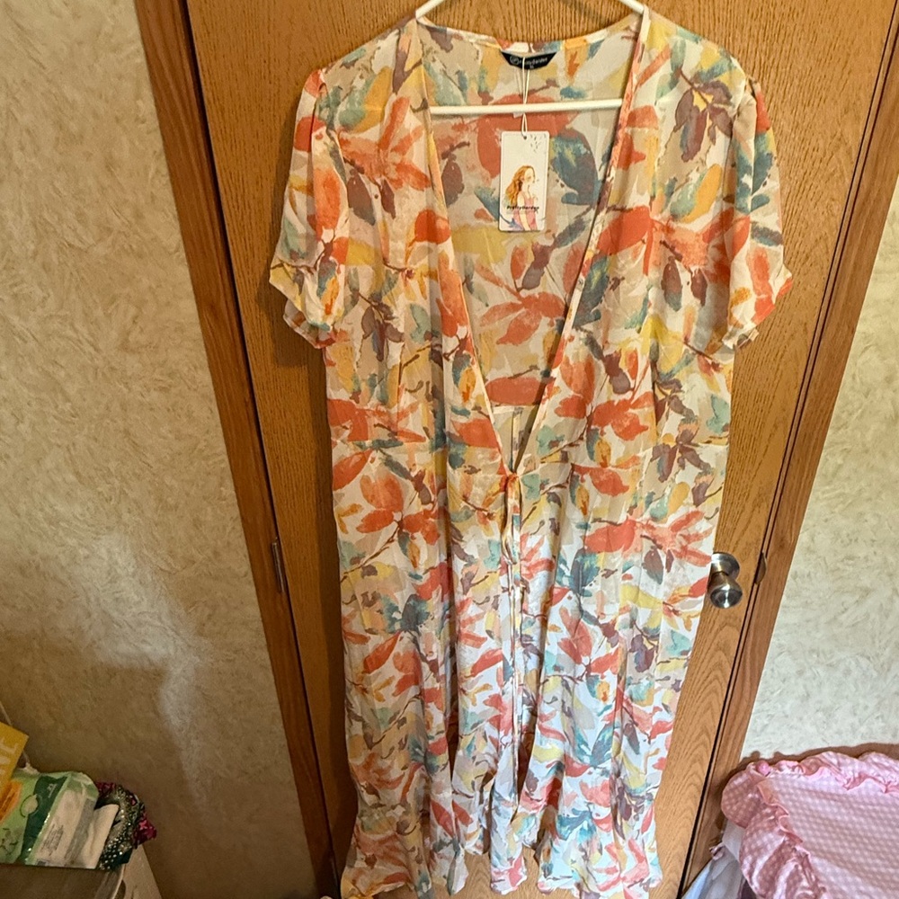 Elegant Floral Maxi Dress in Orange and Blue